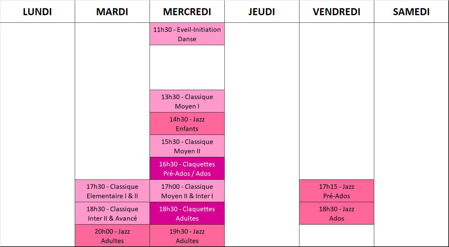 Planning de l'école de Flers 2020/2021